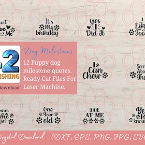 Citations de jalon de chien de chiot, fichiers prêts à l’emploi pour machine laser, découpeur de vinyle. Cartes d’impression idéales, couverture de jalon, dxf, svg, eps, jpg, png