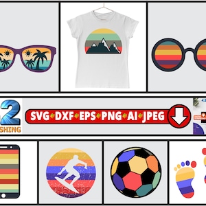 Retro Vintage Sunsets Bundle, Summer Beach svg, Beach Sunset Retro,  Tshirt Design Bundle, Retro Background, Sunset Curve, Retro Mug