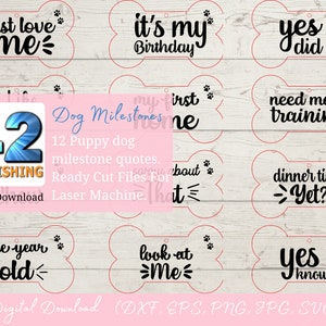 Citations de jalon de chien de chiot, fichiers prêts à l’emploi pour machine laser, découpeur de vinyle. Cartes d’impression idéales, couverture de jalon, dxf, svg, eps, jpg, png