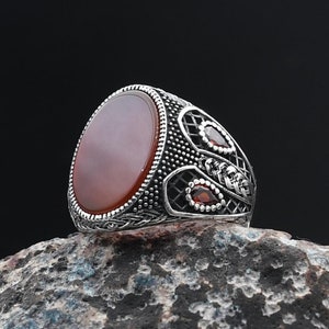 Mens Handmade Ring, 925k Sterling Silver Ring, Red Agate Gemstone Silver Ring, Trendy Ring Gifts, Mens Jewerly, Valentines Day Gift