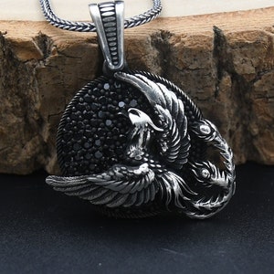 Phoenix Charm With Chain, 925 Sterling Silver Necklace, Phoenix Handmade Silver Necklace, Unisex Vintage Silver, Valentines Day Gift