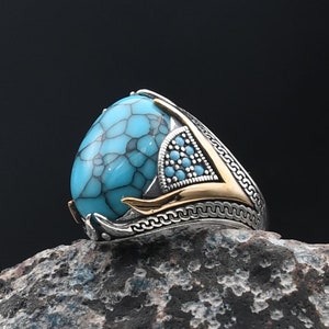 Turquoise Silver Ring, 925k Sterling Silver Ring, Modern Men Ring, Trendy Ring Gifts, Mens Jewerly, Gift for Husband