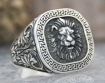 Anillo de plata de hombres león, anillo de hombres vintage, anillo de plata de ley 925, regalo para hombres, joyería única para hombres, anillo hecho a mano para hombres, anillo de animales