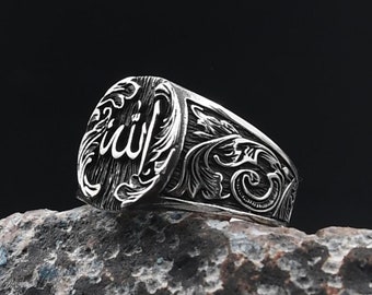 Islamic Silver Ring, 925 Sterling Silver Ring for Men,Turkish Ring, Gift for Men, Handmade Silver Ring, Vintage Men Ring
