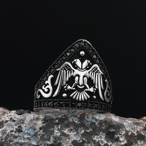 Selcuklu Eagle Silver Ring, Eagle Ring, Vintage Men Ring, Mens Handmade Ring, 925k Silver Men Jewelry, Double Headed Eagle Ring