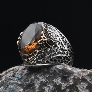 Sultanite Gemstone Ring, 925 Sterling Silver Ring, Vintage Ring, Engraved Ring,Mens Animal Silver Jewelry, Zultanite Color Changing Gemstone