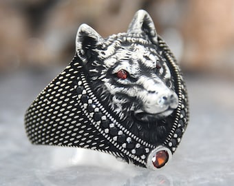 Wolf Head Silver Ring, 925 Sterling Silver Ring, Handmade Ring, Wolf Animal Ring, Wild Wolf Ring, Oxidized Silver Ring, Unique Jewelry