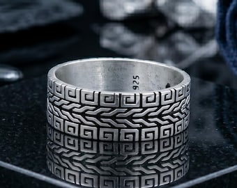 Obrączka ślubna z łańcuszkiem o średnicy 7,5 mm, ręcznie grawerowana obrączka w stylu vintage, pierścionek zaręczynowy ze srebra próby 925, prezent ślubny