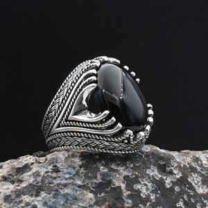 Picture Agate Sterling Silver Ring, Desert Scene With Huts