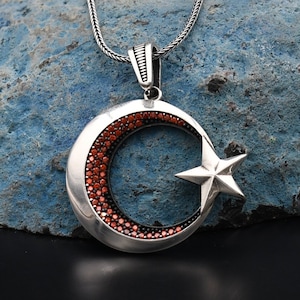 Moon and Star Necklace, Crescent and Star Silver Necklace, Handmade Necklace, Best Gift, Islamıc Symbol, 925 Sterling Silver Necklace