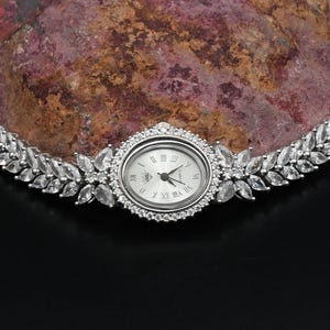 925 Sterling Silver Women Wrist Watch. Quartz Cubic Zirconia Wrist Watch, Handmade Wrist Watch, Gift for her