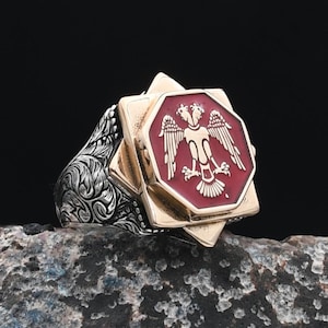 Seljuks Eagle Silver Ring, Eagle Ring, Vintage Men Ring, Mens Handmade Ring, 925k Silver Men Jewelry, Double Headed Eagle Ring
