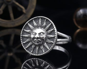 Sun Design Unisex Silver Ring, 925 Sterling Silver Ring, Gift for Him, Gift fer Her, Sun Ring, Handmade Ring