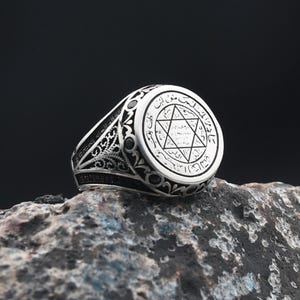 Anello con Sigillo di Salomone, Anello in Argento con Sigillo di Salomone, Anello con Stella di David, Anello in Argento fatto a mano da uomo, Anello in Argento Sterling 925, Miglior Regalo