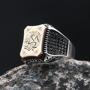 Islamic Silver Ring,925 Sterling Silver Ring,Men Engraved Ring,Kalima Shahada There is no God but Allah and Muhammad (pbuh) is his Messenger