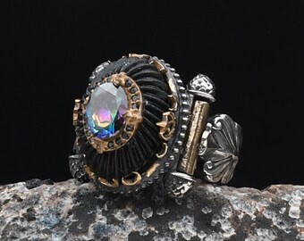 ミスティックトパーズ メンズリング：トルコ製ハンドメイド 925K