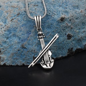 Violin Silver Necklace, 925 Sterling Silver Necklace, Music Instruments Necklace, Handmade Necklace, Gift For Musician