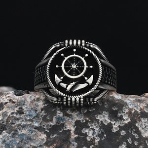Sailor Silberring, Vintage Männerring, Handgemachter Herrenring, 925k Silber Herren Schmuck, Bestes Geschenk, Anchor Siegelring Silber