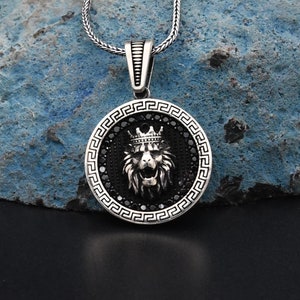 Crowned Lion Necklace, Lion King Silver Men Necklace, 925 Sterling Silver Necklace, Lion King Pendant, Handmade Necklace,  Gift For Him