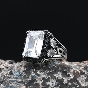 925 Sterling Silver Ring, White Zircon Gemstone Silver Ring,  Handmade Turkish Ring, Birthday Gift, Ottoman Ring