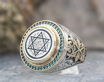 Solomon&#39;s Seal Ring, Handmade Sterling Silver Ring, Star of David Ring, Solomon Seal Silver Ring, Vintage Men Ring, Silver Ring For Men