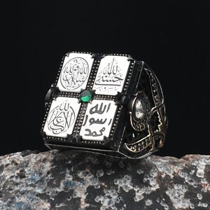 Islamic Silver Ring, (Seal of Prophet Muhammad, Kalima Shahada, Hasbinallah ) Engraved Silver Ring, 925 Sterling Silver , Handmade Jewelry