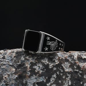 925 Sterling Silver Ring, Ottoman Sultan Ring, Onyx Gemstone, Handmade Ring, Gift for Him, Ottoman Sultan&#39;s Signature Ring, Ottoman Tugra