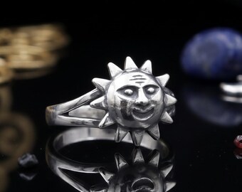 Sun Design Unisex Silver Ring, 925 Sterling Silver Ring, Gift for Him, Gift fer Her, Sun Ring, Handmade Ring