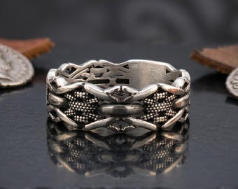Handmade Engraved Vintage Band,  7.5mm Knitting Design Wedding Band Ring, 925 Sterling Silver Promise Ring, Wedding Gift