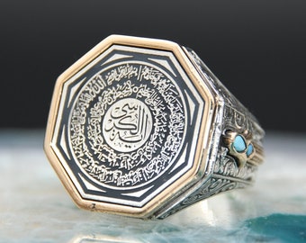 Hand Carved Quran, İslamic Silver Ring, Rings For Muslim, Ayetel Kursi Handmade Silver Ring, 925 Sterling Silver Ring, Best Gift