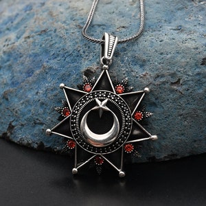 Islamıc Symbol Jewelry, Crescent and Star Silver Necklace, Moon and Star Necklace, 925 Sterling Silver Necklace Handmade Necklace