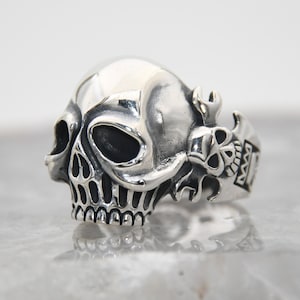 Biker Style Ring, Skull Unique Jewelry, Motorcycle Silver Ring, Handmade Sterling Silver Ring, Biker&#39;s Ring, Casual Silver Ring, Best Gift