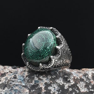Amber Stone Surah Inshirah Engraved, Handmade 925 Sterling Silver Ring, İslamic Ring, Religious Ring, Hand Carved Quran Ring