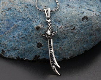 Zulfiqar With Lion Charm With Chain, 925 Sterling Silver Necklace, Sword Necklace, Zulfiqar Handmade Necklace, Gift for Boyfriend
