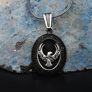 Unisex Vintage Silber, Valentinstag Geschenk, Phoenix Handgemachte Silber Halskette, 925 Sterling Silber Halskette, Phoenix Charme mit Kette