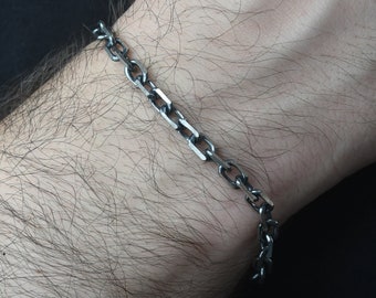 Bracelet chaîne ancre 5 mm, bracelets en argent sterling 925 oxydés, bracelets faits main