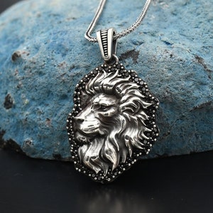 Lion Silver Necklace, 925 Sterling Silver Necklace, Lion Charm With Chain, Handmade Necklace, Anniversary Gifts, Oxidized Silver Necklace