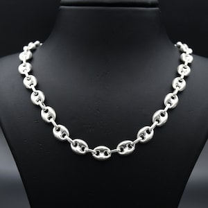 8 MM Coffee Bean Chain Silver Necklace, 925 Sterling Silver Chain, Handmade Coffee Necklace, Birthday Gift
