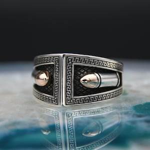 Handmade Sterling Silver Ring, Bullet Silver Ring, Vintage Men Ring, Men Engraved Ring, Gift for Boyfriend, Unique Mens Jewelry