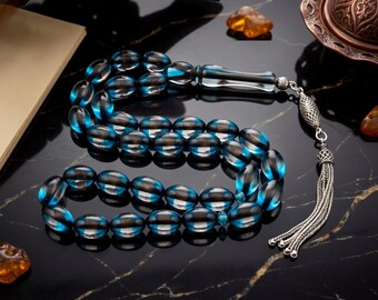 Pressed Amber Prayer Beads Tasbih, Pressed Amber Rosary, Islamic Turkish Prayer 33 Beads, 925 Sterling Silver Tesbih, Misbaha, Gift for him