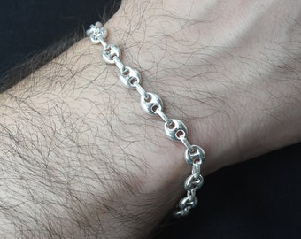 7 MM Coffee Bean link Chain Bracelet, 925 Sterling Silver Bracelets, Handmade Bracelets