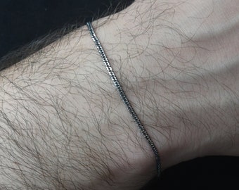 Oxidized Curb Chain Bracelet, 925 Sterling Silver 1.8 MM Link Bracelet, Handmade Curb Bracelet, Birthday Gift