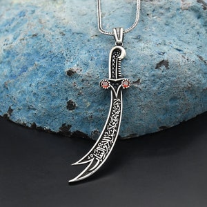 925 Sterling Silver Necklace, Ali Zulfiqar Sword Necklace, Zulfiqar Charm With Chain, Zulfiqar Handmade Necklace, Mens Jewerly