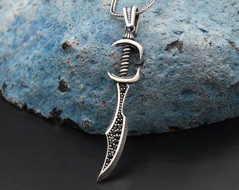 Sword Necklace, 925 Sterling Silver Necklace, Sword Charm With Chain, Handmade Necklace, Gift for Boyfriend, Mens Jewerly