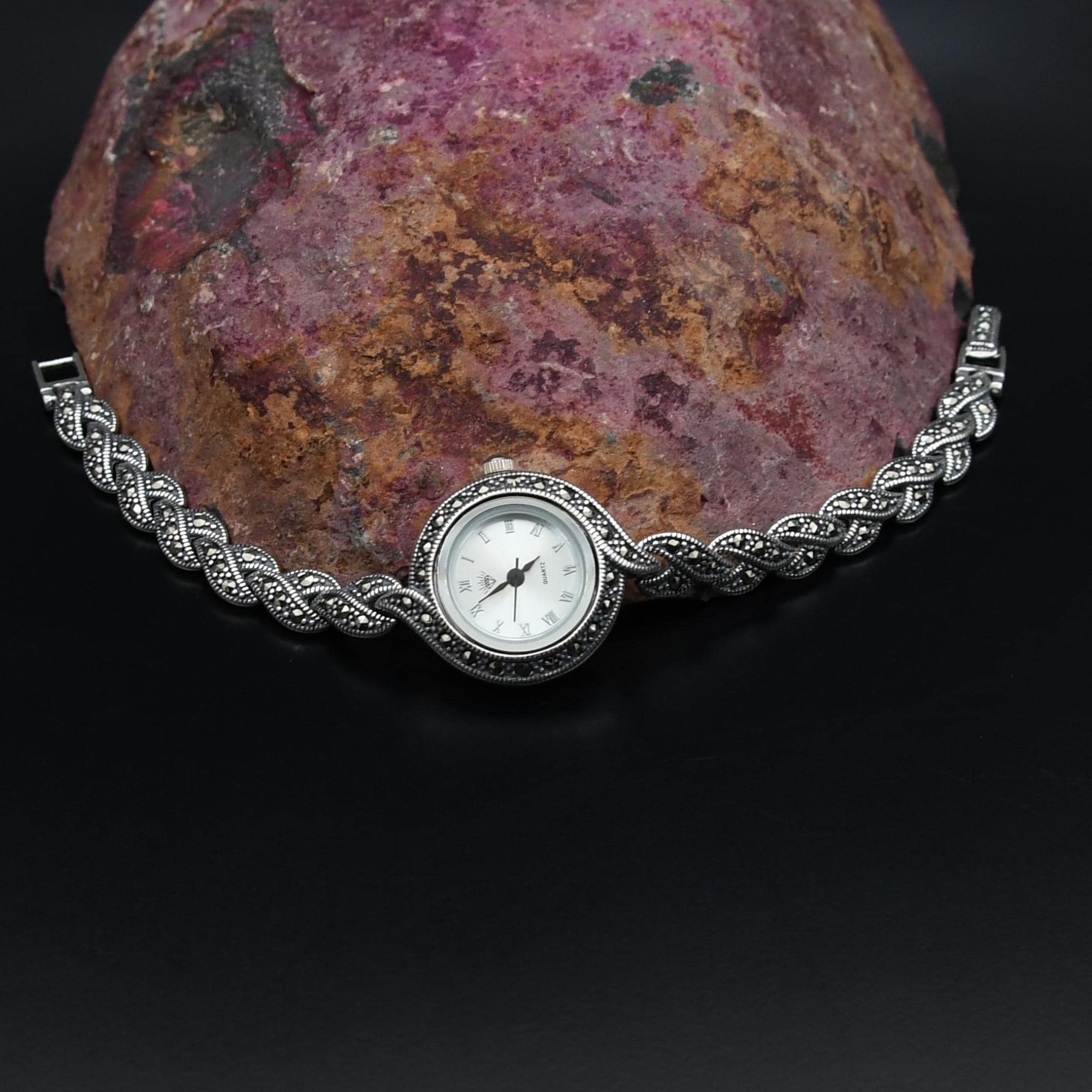 VINTAGE MARCASITE bracelet watch with face cover! Very rare! Sterling silver 925 Stunning 1940s PIERPONT Art Deco Sterling Silver Marcasite  main image 2