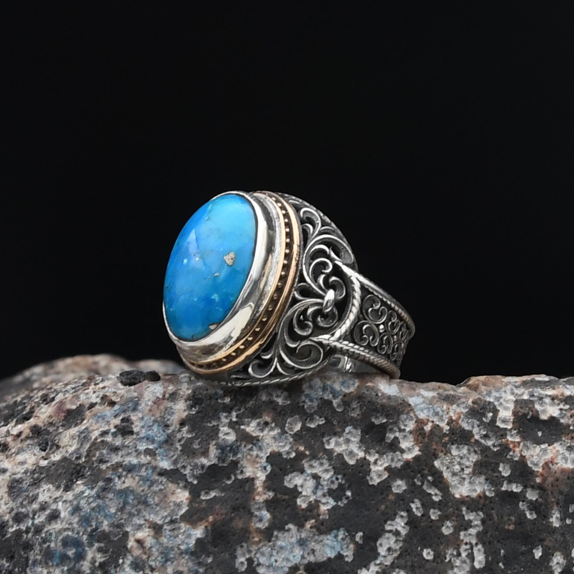 Sterling Silver Turquoise Ring for Men | Handmade Turkish Jewelry
