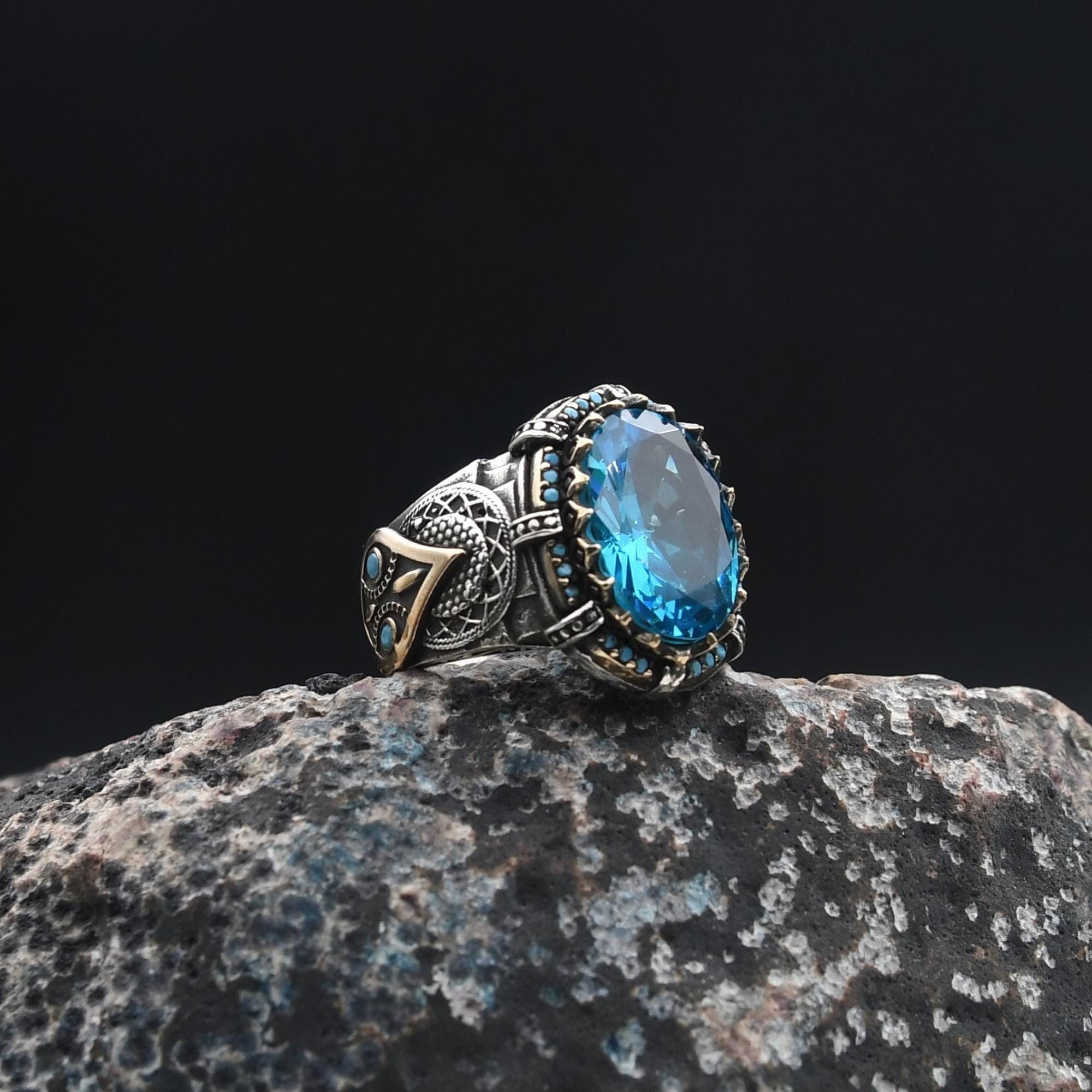 Turkish Handmade Silver Ring, Aquamarine Gemstone Ring, 925