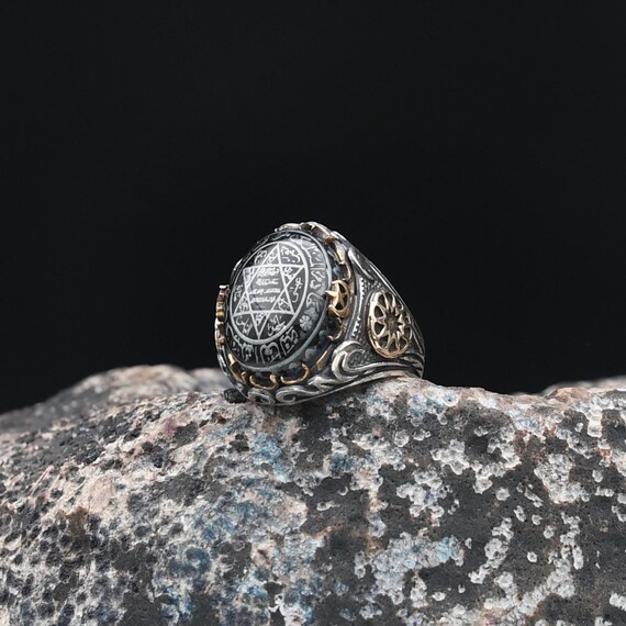 Turkish Handmade Silver Men Ring, Amber Silver Ring, Star of David