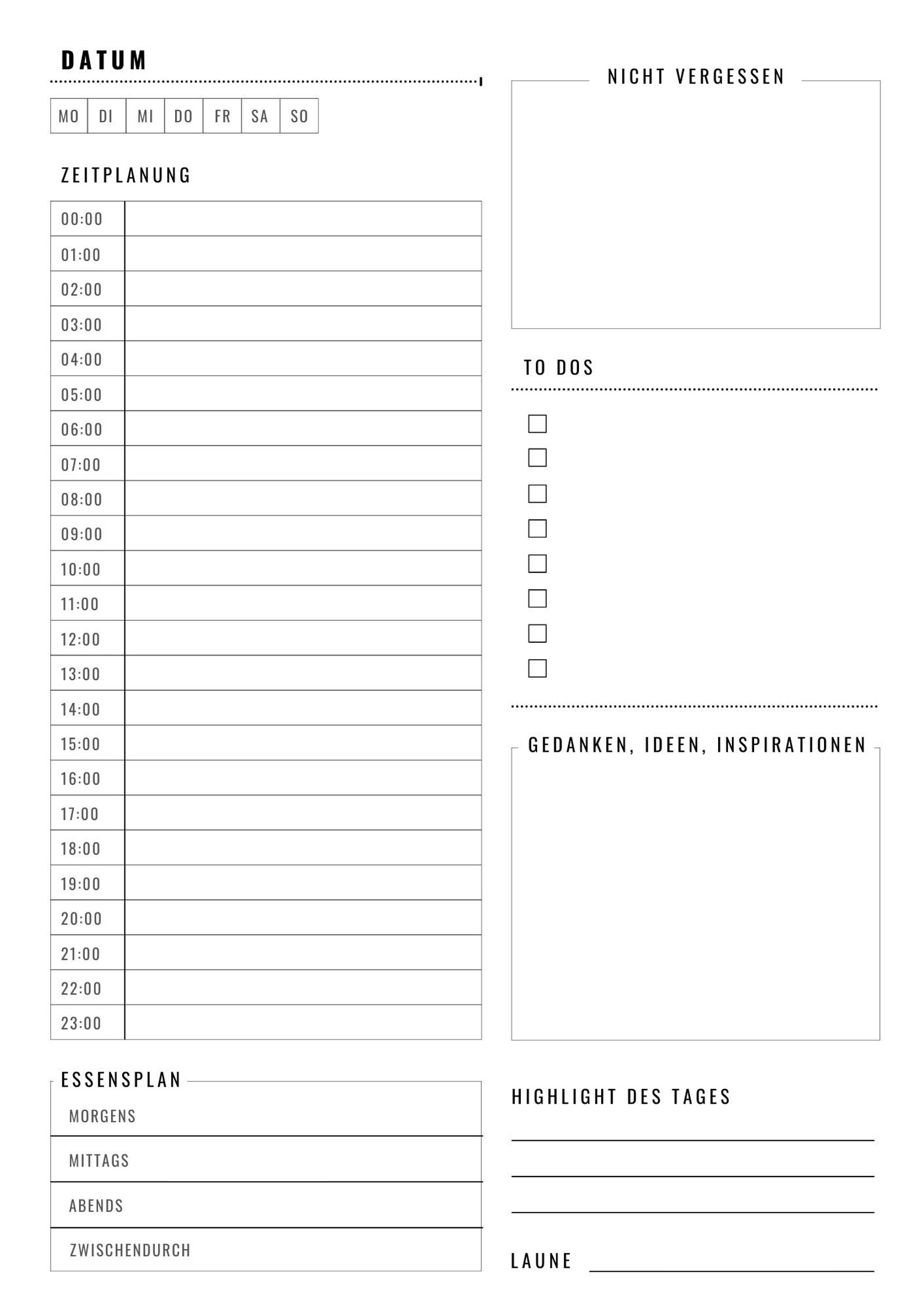 Tagesplaner Vorlage als pdf A4 | Etsy