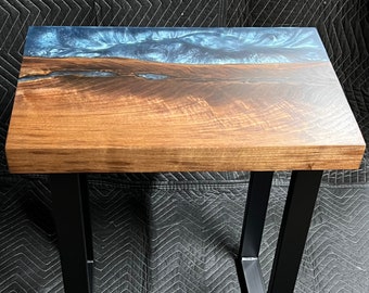 Walnut and epoxy end table